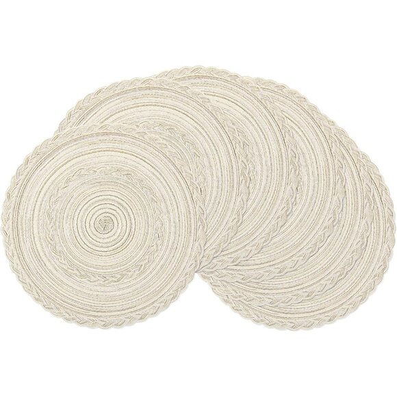 Other - Round Placemats Set of 6 Boho Braided Bordered Placemats 15 inch for Dining Tabl